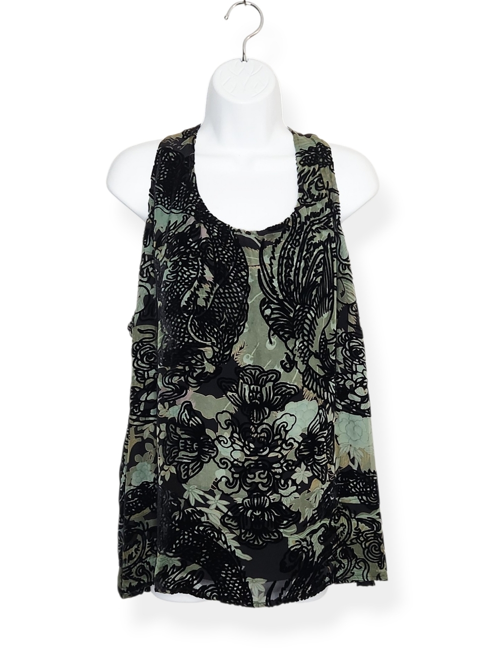 Citron Women's Silk Velvet Green Black Sleeveless Top Tank Lined Size 3